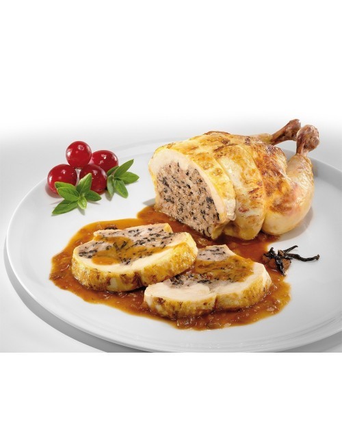 PULARDA RELLENA DE CASTAÑAS, FOIE Y OREJONES ASADA